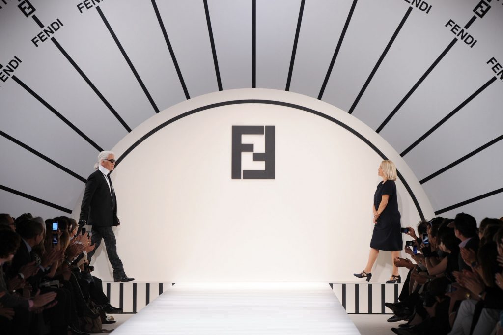 Karl Lagerfeld and Silvia Fendi, Milan Fashion Week SS12. Photo by Venturelli, Getty Images.