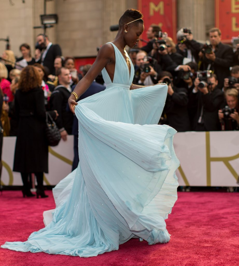 The custom Prada gown in which Lupita Nyong’o won an Oscar in 2014. Image courtesy of Getty.