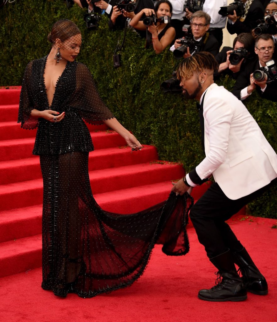 Beyoncé in Givenchy at the Met Gala in 2014 with stylist Ty Hunter. Image courtesy of Getty.