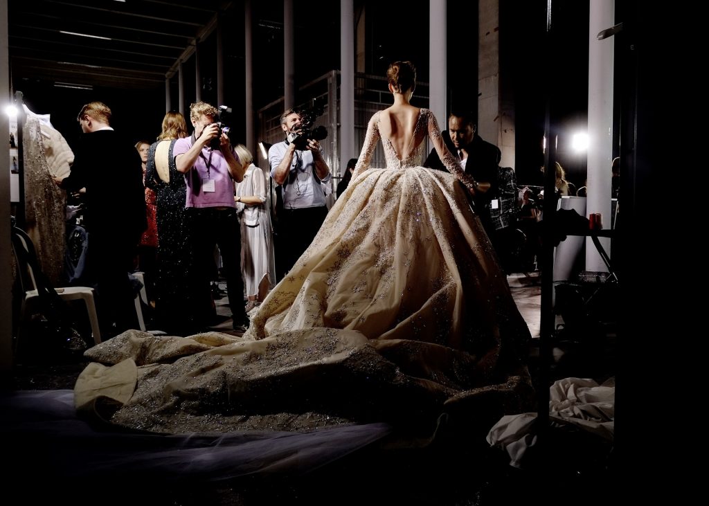 Backstage at the Zuhair Murad Haute Couture A/W15 show at the Palais de Tokyo