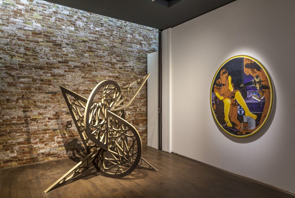 Sculpture by Sherin Guirguis, painting by Amir H.  Fallah exhibited at “We Must Risk Delight: Twenty Artists from Los Angeles”. Collateral Event of the 56th la Biennale di Venezia, Biennale Arte 2015