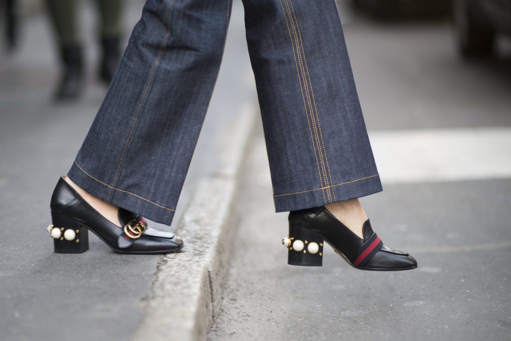 A guest is wearing shoes from Gucci seen in the streets of Milan during the Milan Fashion Week Autumn/Winter 2016