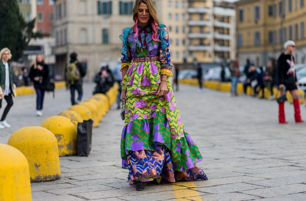 Anna Dello Russo wearing Gucci dress seen outside Gucci during Milan Fashion Week Autumn/Winter 2016