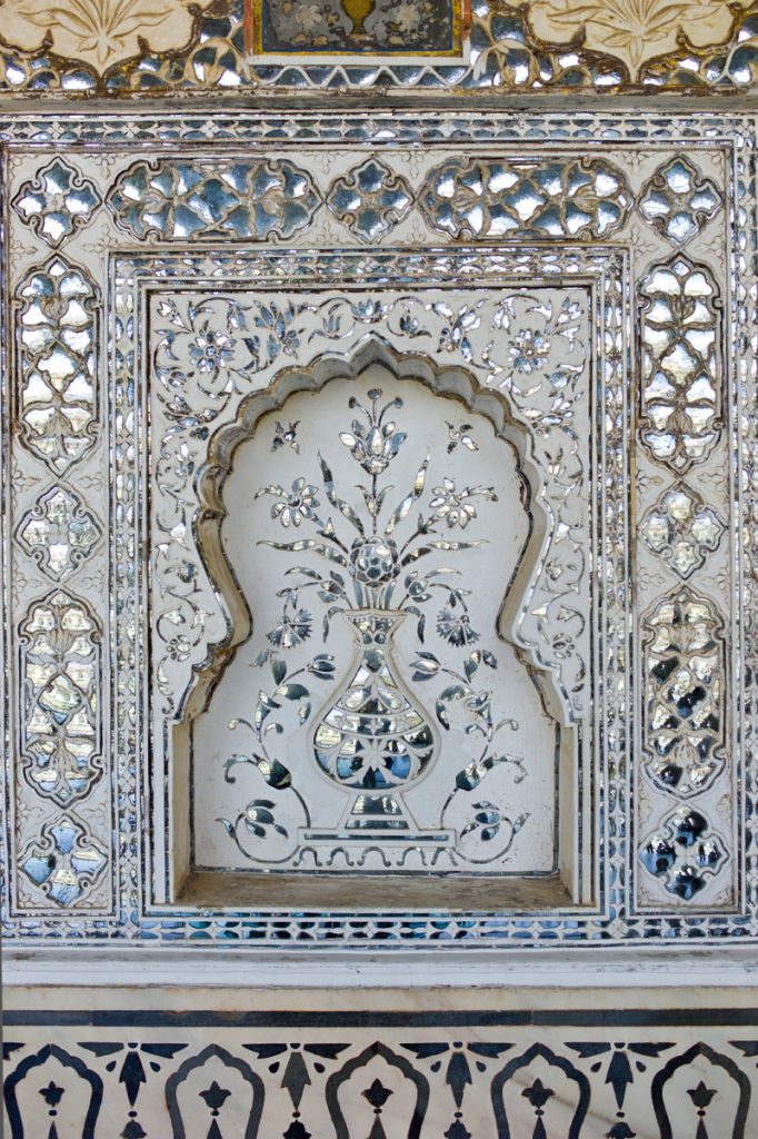 Architectural detail from the Hall of Mirrors, at the 16th century Amber Fort in Jaipur