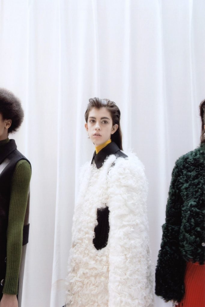Soft, white shearling offers a lighter take on winter
