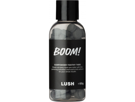 4. To Clean & Whiten Your Teeth. Lush has turned the traditional toothpaste formula on its head with its travel friendly ‘Toothy Tabs’. This ‘Boom’ version utilises activated charcoal in its formulation to offer brighter, whiter teeth and ‘explosive freshness’.
