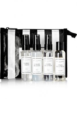 The ClothingFor destinations that require a higher level of wardrobe care, this pack comprises a miniature stain-remover, crease-remover and static-solver as well as a clothing freshener scented with essential oils for your finest fabrics.  Travel Pack fabric care set, The Laundress @NETAPORTER