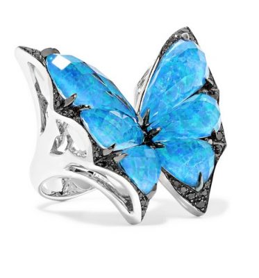 Stephen Webster 18-karat white gold ring with blackened diamonds and opals with quartz overlay.