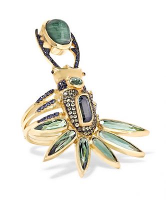 Daniela Villegas 18-karat gold scarab beetle ring with peridots, sapphires and tourmalines