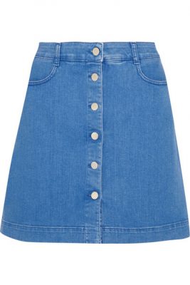 Stella McCartney's mini skirt seductively sits at the waist and flares out into a flattering A-line silhouette. The Italian-made style features polished silver buttons through the front and will give you an hourglass figure. Partner with an informal pair of worn-in sneakers and a distressed tee.