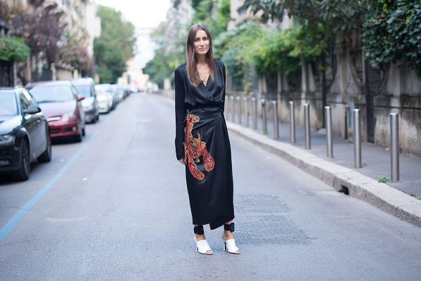 Giorgia Tordini wears a longline robe dress from her own label Attico