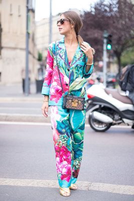 Annamaria dall'Avo makes a statement in vivid floral print pyjama separates.