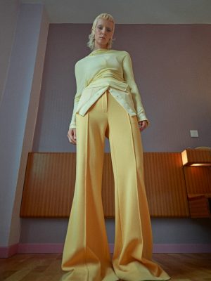 Top, shirt, trousers, shoes and earrings, CÉLINE