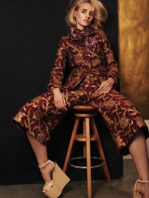 A power suit should be everything but bland. Look to designers like Gucci who offer luxe sophistication through gilded brocade and jewelled crimson hues.Suit and shoes, GUCCI
