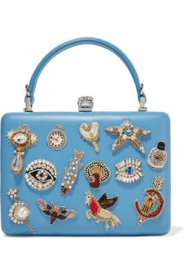 The Fantasy Flight: Alexander McQueen  A bright blue box brimming with surreal motifs, including a sequined unicorn, and the label's signature skull clasp, this clutch transports us to festive fantasy