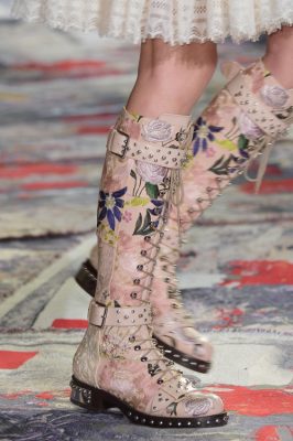 Wild flowers and blue thistle prints elevated Alexander McQueen's knee-high boots.