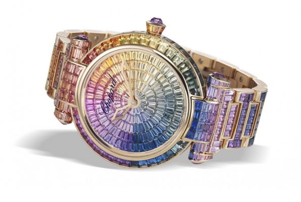 Chopard Imperial Joaillerie: Nothing short of spectacular, Chopard's Imperial Joaillerie 18-carat rose gold watch is set with 581 baguette-cut sapphires that cover the entire colour spectrum. Requiring a painstaking 1000 hours of workmanship to create, the Imperiale Joaillerie's stones total a whopping 47.98 carats.