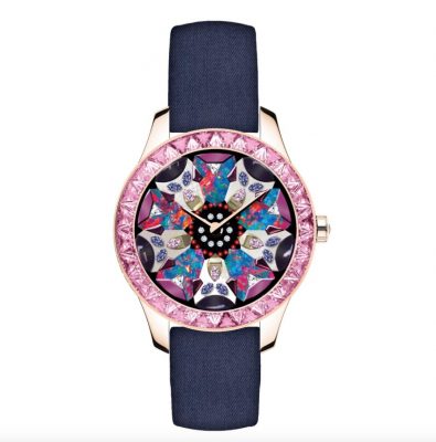 Dior Grand Soir Kaléidiorscope No.3 by Dior VIII: Inspired by the intricate fabric embroidery carried out at Dior's ateliers, this watch features a variety of precious stones including sapphires, diamonds and opals set around and on an onyx dial.