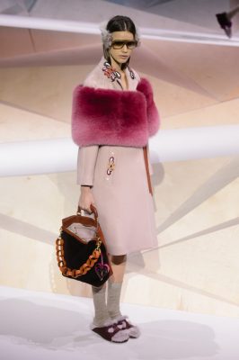 Anya Hindmarch: Anya Hindmarch took her collection in a Nordic direction adding  Swedish folk at references to her playful colour palette.