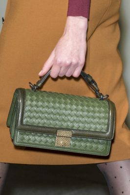 Lunchbox bags are here to stay. Following their spike in popularity at last season’s Dolce&Gabbana show, new brands such as Bottega Veneta have come on board, transferring their heritage intrecciato weave to this contemporary shaped carry-all.Bottega Veneta autumn/winter17