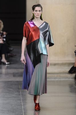 Christopher Kane: Offering a shining solution to our winter wardrobes, Kane’s models came out with iridescent foil folds and space age prints.
