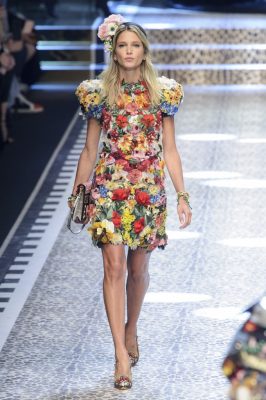Helena Bordon: Brazilian blogger and co-founder of retailer 284 took to the catwalk in a floral appliqué minidress with structured shoulders.