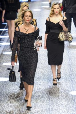 Andrea and Charlotte Dellal: The Dellals walked the runway together in black off-shoulder dresses.