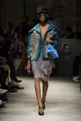 Angora pencil skirts were paired with leather parka-style jackets.