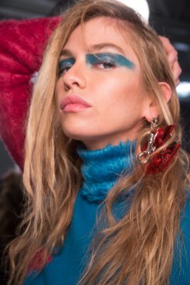 Versace Versus: Eighties echoed through bold blue lids and side-swept New Romanticsesque hair
