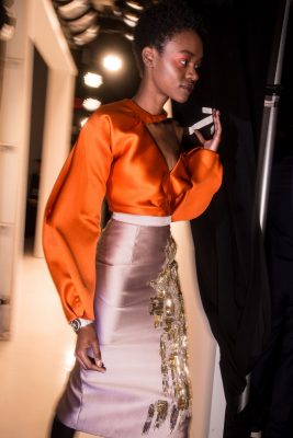 Bibhu Mohapatra: Striking colour blocking was given an additional edge at Bibhu Mohapatra's show with gold and silver sequins used to break up the two colours.