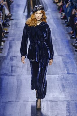 Sumptuous velvet in royal blue had an iridescent sheen as it made its way down the runway.