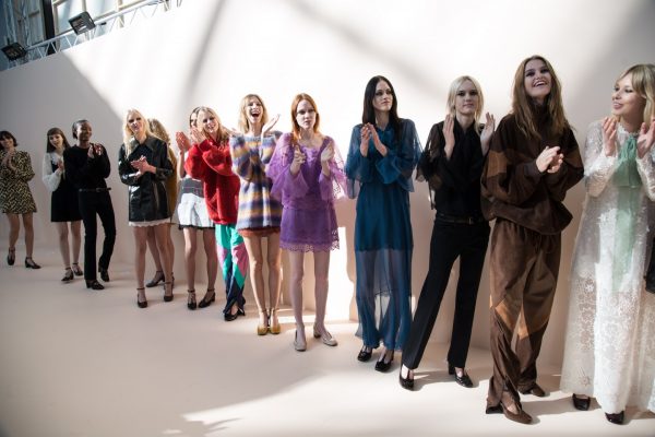 Chloé: Models applauded Clare Waight Keller from backstage as she took her final bow at the Chloe show.