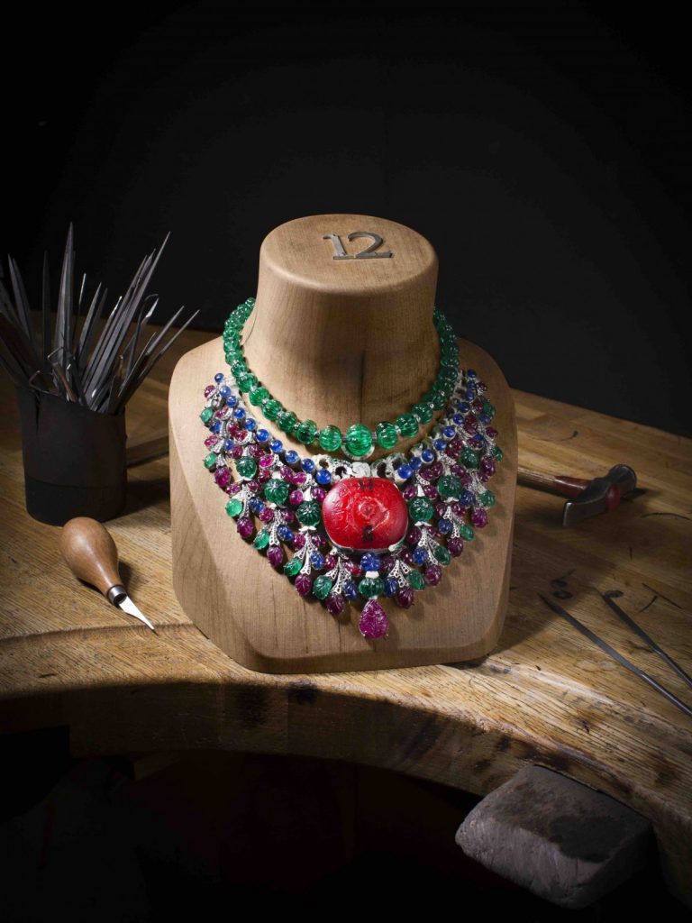 The Tutti Frutti collection's crafted from an elaborate string of rubies, emeralds and briolette-cut sapphires, CARTIER.
