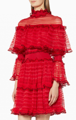 Alexander McQueen: While appropriate lengths are necessary, women-only Eid lunches can be the perfect occasion to wear that shorter McQueen dress you’ve been keeping in your closet. Look to this season’s opulent shade of red, as well as high necklines, ruffles and netting to truly be the life of the party