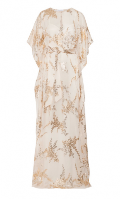 Oscar de la Renta: When stepping out for Eid dinners, look to kaftan-styled dresses that accentuate your every movement with sheer grace. Oscar de la Renta’s crepe de chine gown comes embellished with twinkling leaf motifs.