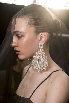 The Earrings: Alexandre Vauthier's Haute Couture autumn/winter17 show space at the Petit Palais, Paris, was brimming with draped metallic mini dresses to laced-up jumpsuits. However, it was the brand's oversized statement earrings with dense embellishments that really got our attention. Wear with a minimal, block-coloured ensemble to avoid looking too noisy.