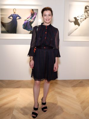 Femininities – Guy Bourdin: Renowned ballet dancer Aurelie Dupont was snapped at Chloé's cocktail party, which included a live performance by Camille, in an all-in-black ensemble.