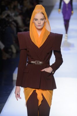 The Waist: French fashion designer Jean-Paul Gaultier celebrated the female form with various modest separates that somehow remained both sultry and powerful. Dual-toned ensembles featured skinny, ultra-tight belts that cinched-in waists and, alongside strong shoulders, perfected the traditional hourglass silhouette.