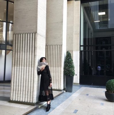 Leila Yavari makes her way to Dior's Haute Couture show.