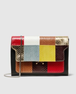 Marni's highly covetable trunk pochette shoulder bag is a serious piece of arm candy. Patchwork snakeskin in an arresting array of hues will lend a welcome pop of colour to any dark ensemble. Available at The Modist.