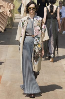 Layering featured heavily in the collection with wild floral prints used to break up the muted base colour palette.