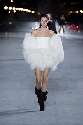 The Texture: Air-light ostrich feathers create otherworldly movement as models glided down the runway.