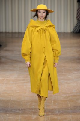 3. Saffron Splendour: From muted mustards to buttery yellows, saffron hues appeared in a full spectrum of tones, finishes and fabrics. Velvet and silk exude refinement while heavier fabrics lend themselves well to office attire. Alberta Ferretti