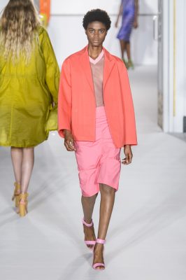 Jasper Conran: Sheer, sorbet-hued separates presented a sporty element with relaxed varsity style jackets and racing stripe design details