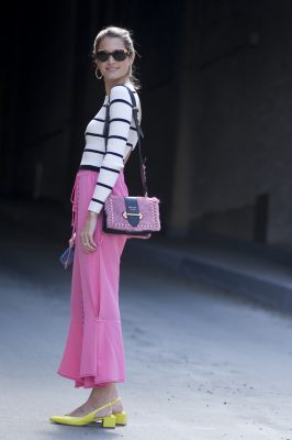 Standout shades of pink instantly boost an ensemble. Work in with breton stripes or a plain tee for simple but striking style.