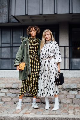 Modest dressing is chic no matter the season. Dress down more formal Victoriana-style dresses by wearing with trainers and a parka