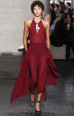 Roland Mouret: Roland Mouret opted to loosen up the rigid lines he usually sticks to, opting for slouchier off-the-shoulder silhouettes in rich reds, lilacs and electric blues instead. The exacting cuts ensured his looks still exuded elegance and polish but in an uncontrived way.