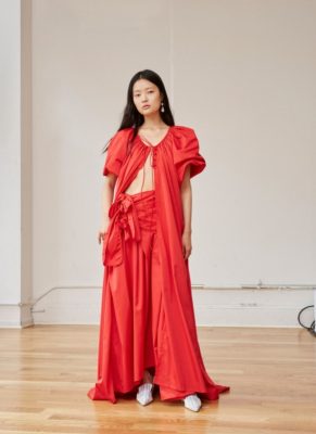 Rosie Assoulin: Languid silhouettes conjured up visions of long, lazy summer days at Rosie Assoulin where wide-legged trousers, oversized kaftans and long flowing dresses made a strong case for an effortless summer wardrobe.