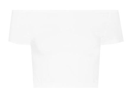 Cut from stretch-jersey for a figure-hugging fit and hourglass silhouette, Helmut Lang’s cropped off-shoulder tee features flattering cap sleeves and a wide neckline.