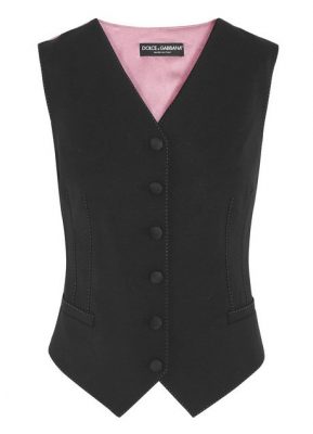 Why not add a pop of colour to an otherwise matching ensemble? Gigi Hadid and Thandie Newton are amongst those who have pulled off androgynous dressing. Dolce & Gabbana’s black vest boasts a pink stretch-silk satin back.